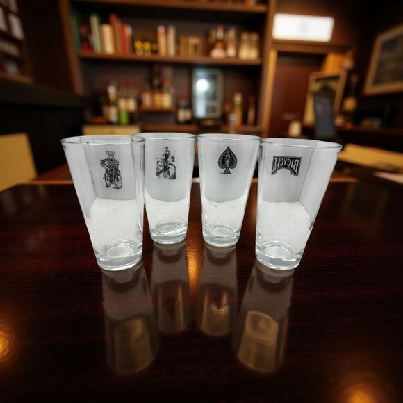 Vintage set of 4 Bicycle Cards Poker Night Beer Glasses - Picture 2 of 10